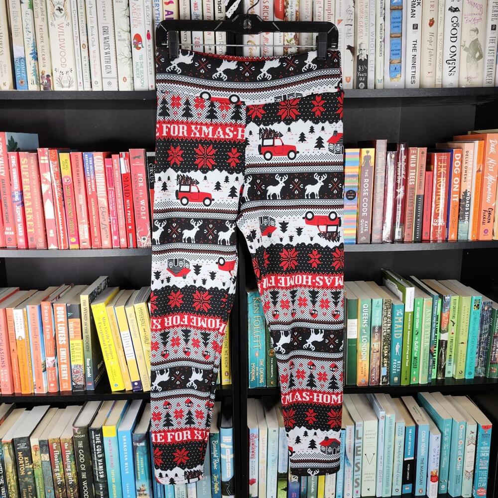 NOBO Holiday Black and Red Leggings Fleece Lined Large